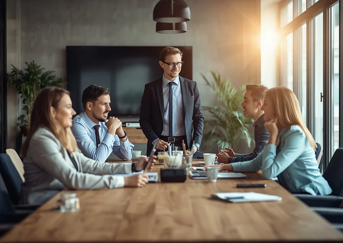 A team reviewing VAT figures together in a boardroom